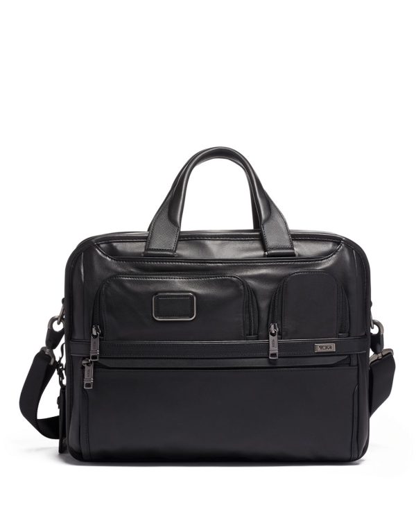 tumi black leather laptop bag